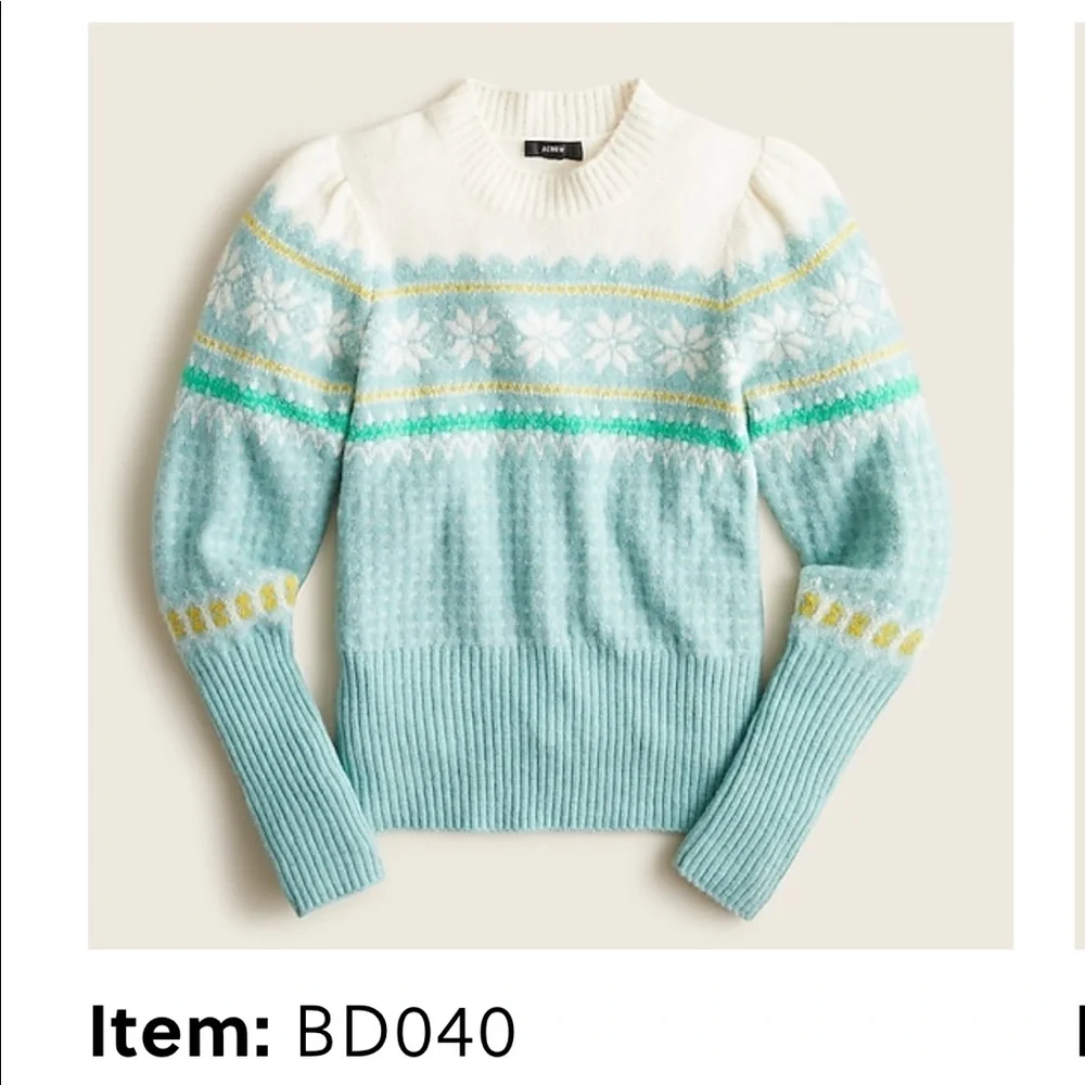 J. Crew Fair Isle Puff-sleeve crewneck sweater super soft yarn